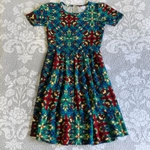 LuLaRoe Blue Green Geometric Mosaic Amelia Dress